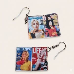 Handmade Mini Magazine Cover Earrings | Michael Jackson & Marilyn Monroe